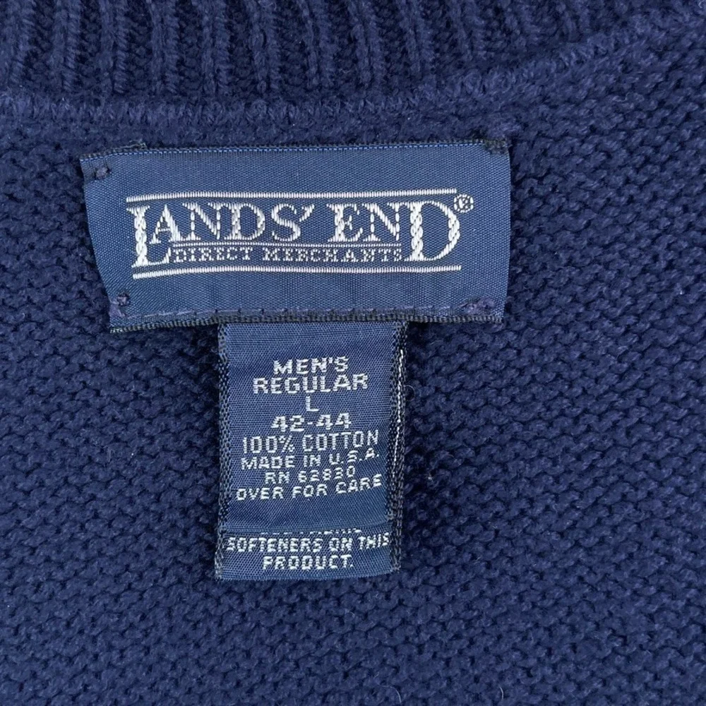 Vintage Lands End Sweater Vest Mens Large Navy Blue Knit V Neck Pullover USA‎